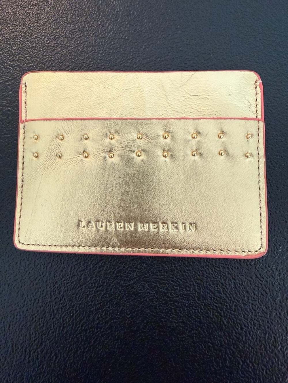 Lauren‎ Merkin Gold Leather Studded Card Holder